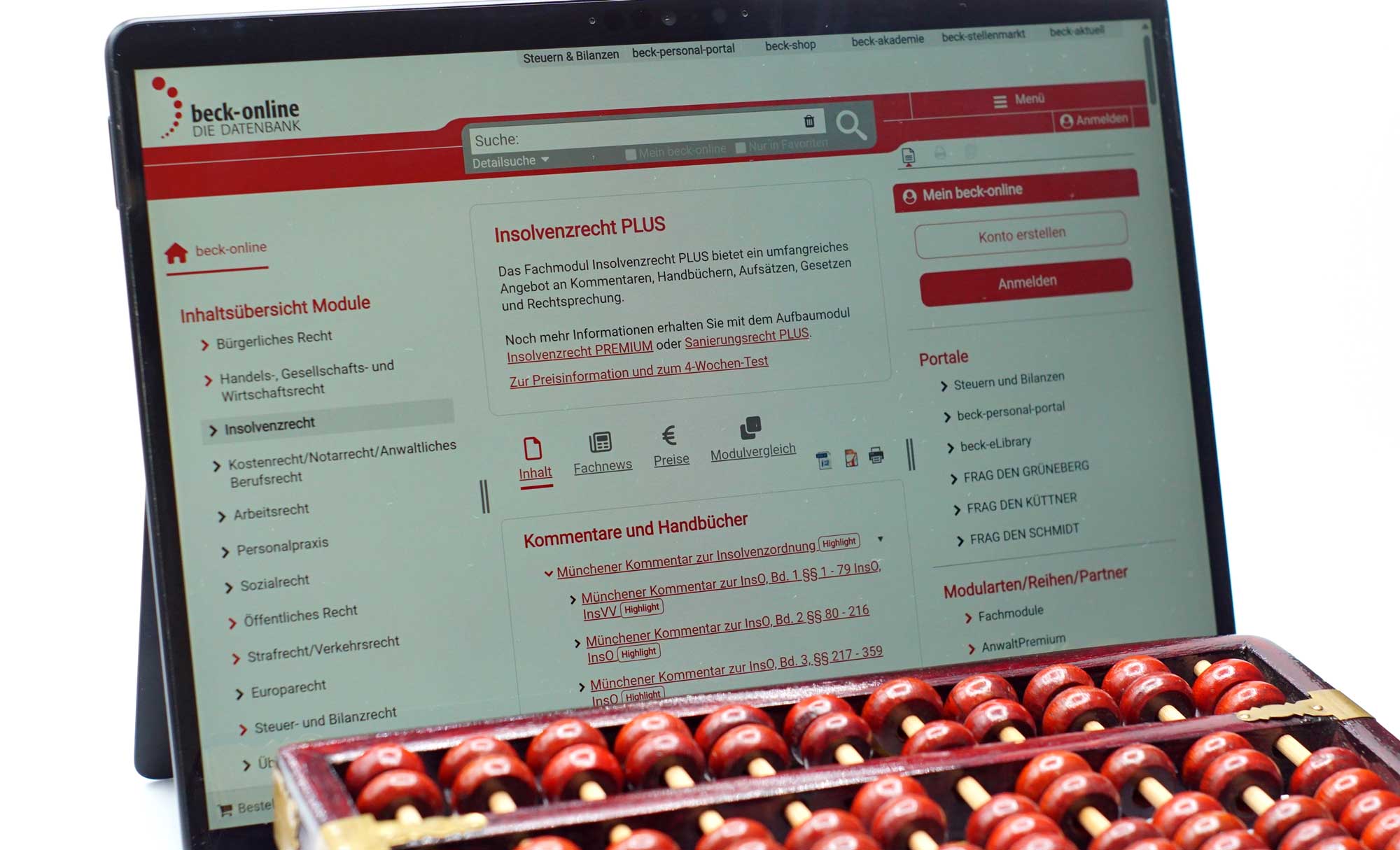 beck-online-Seite Insolvenzrecht Plus auf Tablet-Bildschitm